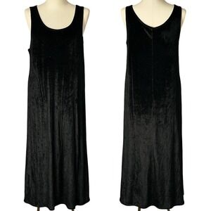 Mixed Blues Velvet Maxi Dress Black Crushed Sleeveless Lon Soft Goth Boho Sz LG‎